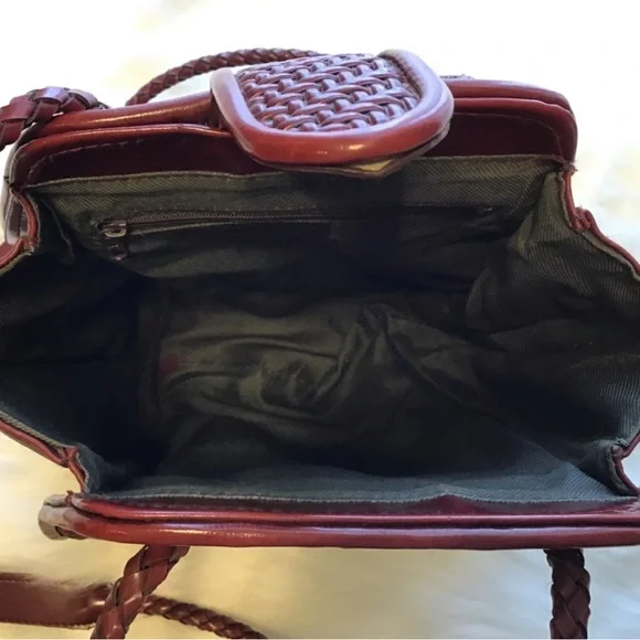 Vintage 1980s Warren Reed Oxblood Woven Leather Saddle Bag Structured - Picture 13 of 15